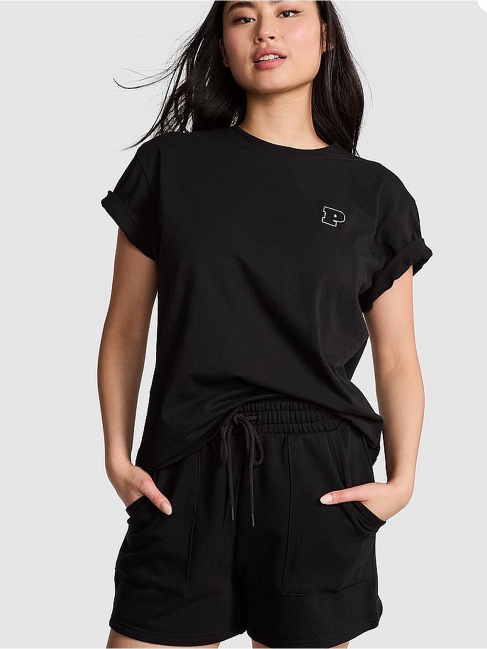 PINK Victoria's Secret Pure Black Logo Campus Cotton Tee Graphic
